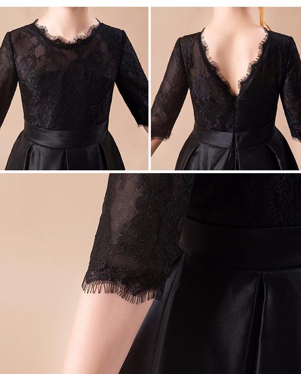 送料無料】ピアノ発表会ドレス ロング丈 ファスナー 袖有り 子供ドレス