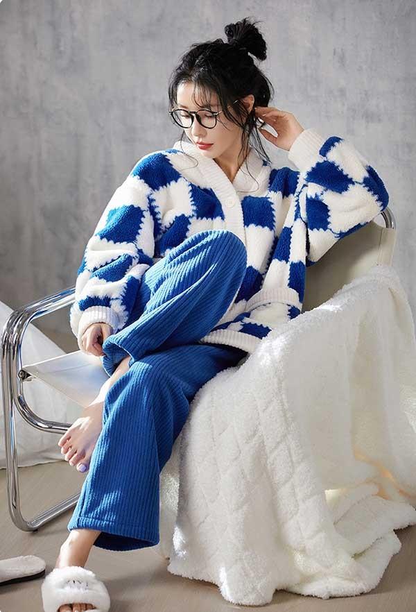 送料無料】前開き 韓国 もこもこパジャマ レディース 暖かい モコモコ