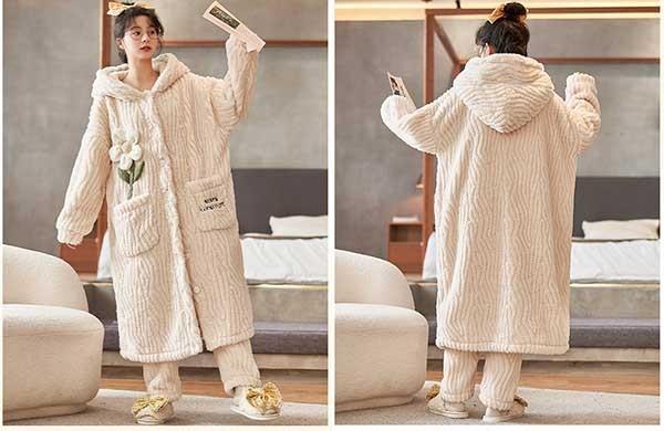 送料無料】前開き 韓国 もこもこパジャマ レディース 暖かい モコモコ