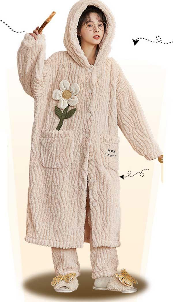 送料無料】前開き 韓国 もこもこパジャマ レディース 暖かい モコモコ