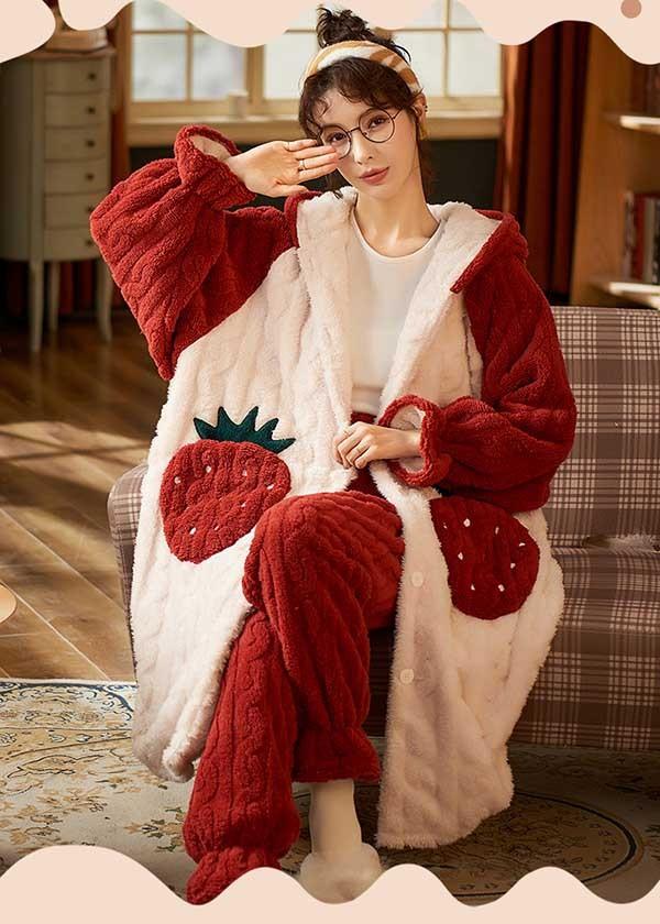 送料無料】前開き 韓国 もこもこパジャマ レディース 暖かい モコモコ