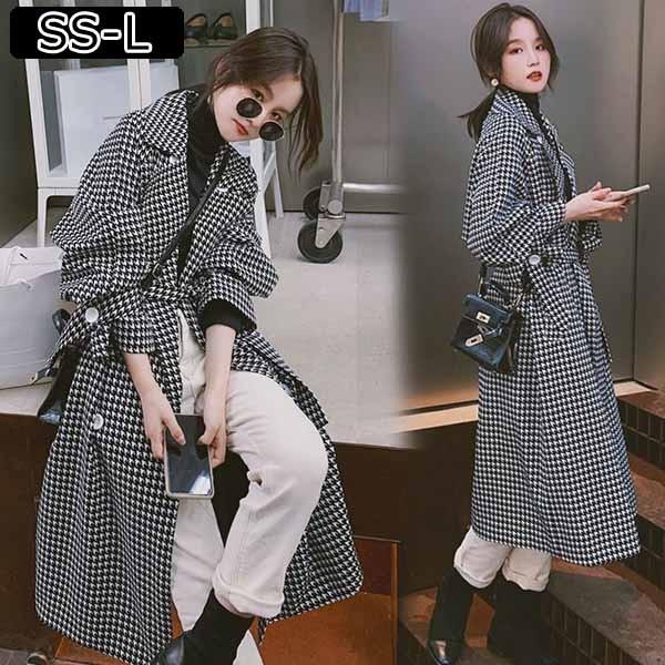 【送料無料】ロングコート グレンチェック コート チェスターコート フードなし 暖かい おしゃれ 体型カバー 韓国 暖かい おしゃれ 体型カバー かわいい