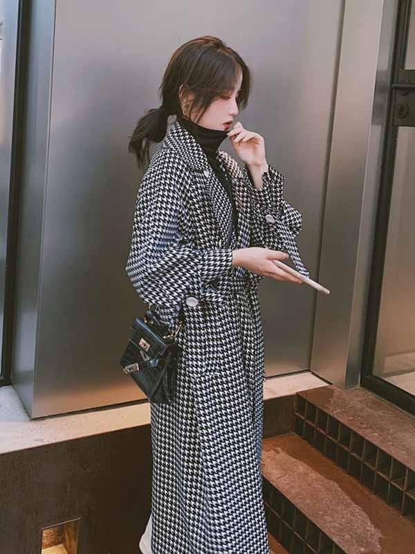 【送料無料】ロングコート グレンチェック コート チェスターコート フードなし 暖かい おしゃれ 体型カバー 韓国 暖かい おしゃれ 体型カバー かわいい 送料無料】ロングコート グレンチェック コート チェスターコート