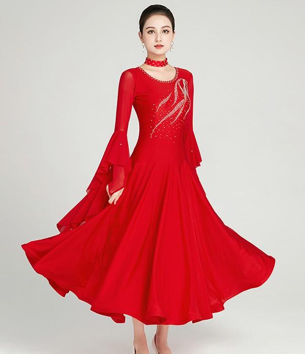 送料無料】社交ダンスドレス 広がる裾 競技用ドレス ダンス衣装 ダンス