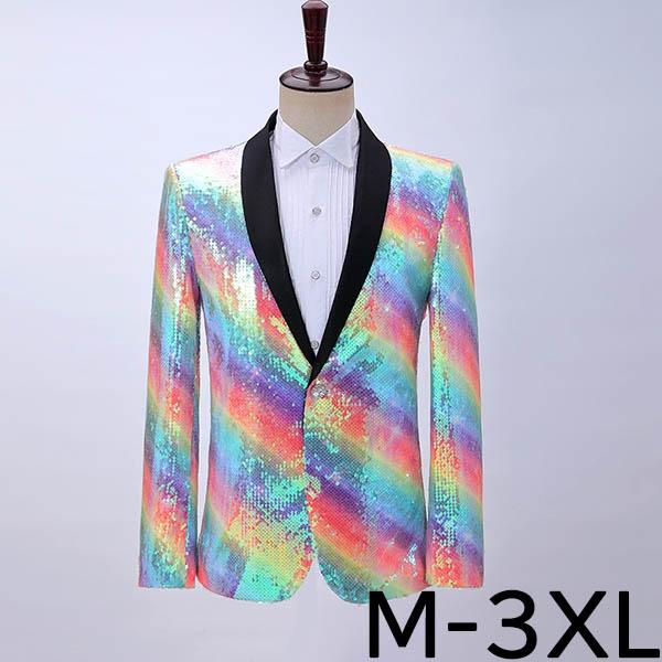 【送料無料】ジャケット（単品） ステージ衣装 メンズ 演出服 スパンコール 虹柄 キラキラ 個性的 カラオケ 大会 ダンス 衣装 王子様 貴公子 大人 演奏会 男性 アイドル 貴族服　舞台 演劇 オペラ