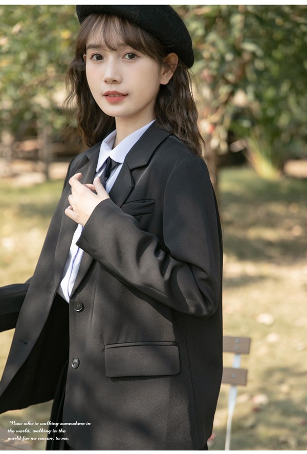 ショート丈コート レディース スーツジャケット 長袖学生制服 冬 秋 春 ショートコート通学 中学生 高校生 卒業式ブラック