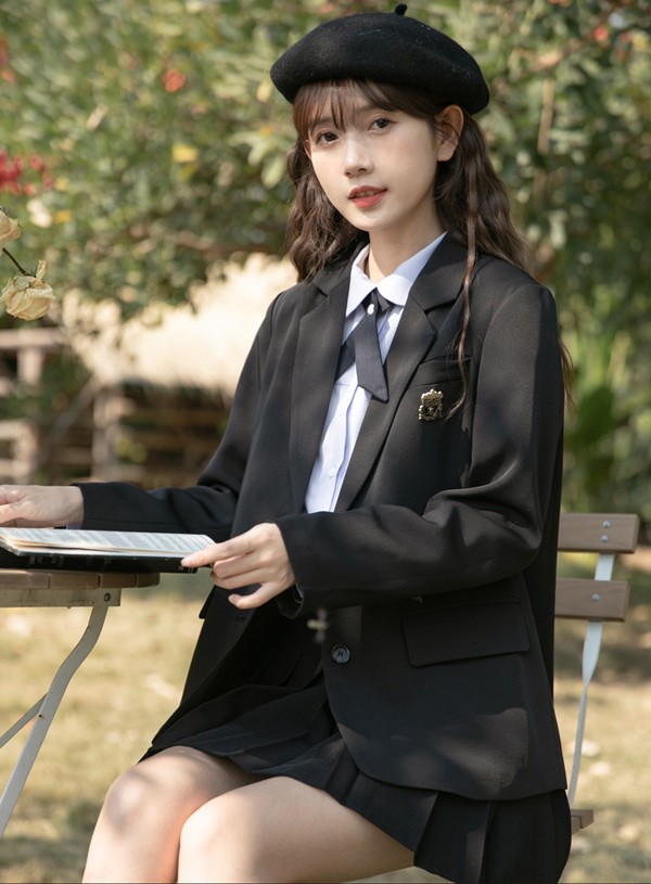 ショート丈コート レディース スーツジャケット 長袖学生制服 冬 秋 春 ショートコート通学 中学生 高校生 卒業式ブラック