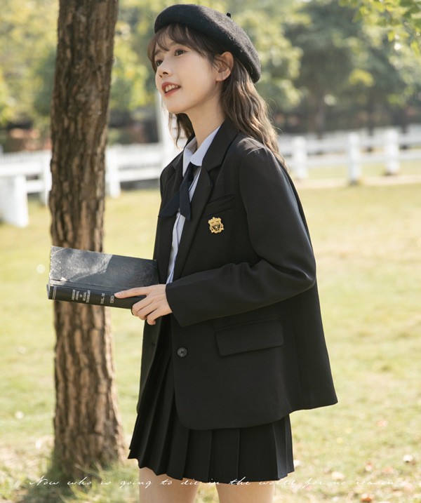 ショート丈コート レディース スーツジャケット 長袖学生制服 冬 秋 春 ショートコート通学 中学生 高校生 卒業式ブラック
