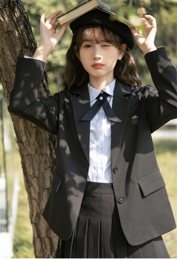 ショート丈コート レディース スーツジャケット 長袖学生制服 冬 秋 春 ショートコート通学 中学生 高校生 卒業式ブラック