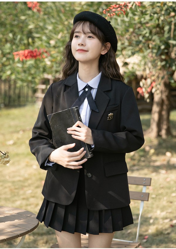 ショート丈コート レディース スーツジャケット 長袖学生制服 冬 秋 春 ショートコート通学 中学生 高校生 卒業式ブラック