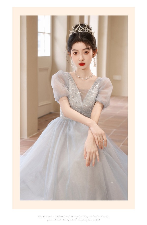 レディースドレス 大人 ピアノ発表会 演奏会 ロング丈 結婚式 半袖　編み上げ ワンピース 二次会 女子会 成人式 おしゃれ 可愛いロングドレス 袖あり お呼ばれ 20代 30代_2