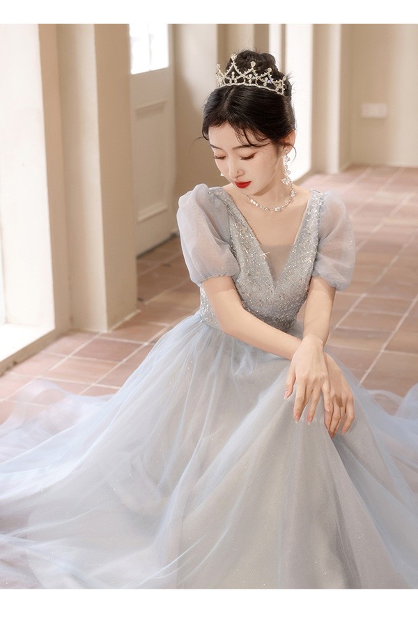 レディースドレス 大人 ピアノ発表会 演奏会 ロング丈 結婚式 半袖　編み上げ ワンピース 二次会 女子会 成人式 おしゃれ 可愛いロングドレス 袖あり お呼ばれ 20代 30代_6