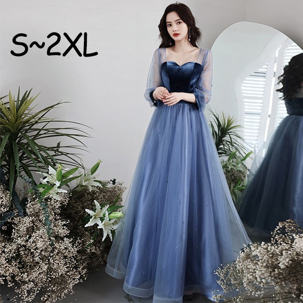 レディースドレス 大人 ピアノ発表会 演奏会 ロング丈 結婚式 半袖　編み上げ ワンピース 二次会 女子会 成人式 おしゃれ 可愛いロングドレス 袖あり お呼ばれ 20代 30代