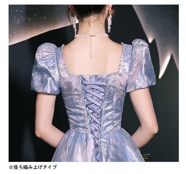 レディースドレス 大人 ピアノ発表会 演奏会 ロング丈 結婚式 編み上げ半袖 ワンピース 二次会 女子会 成人式 おしゃれ 可愛いロングドレス お呼ばれ 20代 30代_2