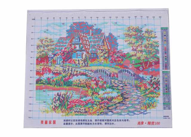 クロスステッチ 刺繍キット 美しい庭と家 風景 46x34cm 図柄印刷