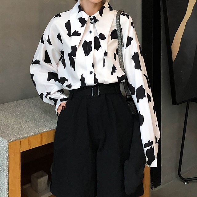 春物 レディース トップス 春 シャツ ブラウス 長袖 襟付き 総柄 アニマル柄 モノトーン カジュアル こなれ感 モード ゆったり お出かけの通販はau Pay マーケット ｈａｒｕ ｆｏｏ