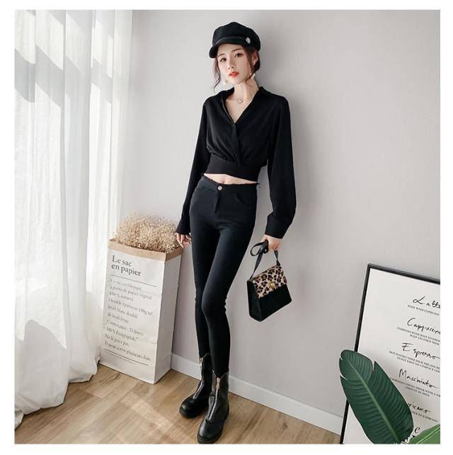 レディース トップス 春 ブラウス おすすめ 今季トレンド 長袖 シャツ へそ出し ショート丈 ウエストマーク Vネック シンプル きれいめの通販はau Pay マーケット ｈａｒｕ ｆｏｏ