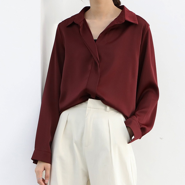 レディース トップス 春秋 人気 売れ筋 おすすめ 春物 ブラウス 長袖 とろみ シャツ 無地 サテン Vネック ゆったり 体型カバー 通勤 大人の通販はau Pay マーケット ｈａｒｕ ｆｏｏ