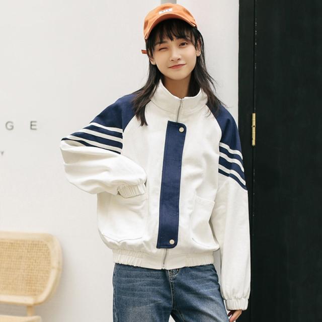 レディース アウター 春秋 スタンドカラー ジャケット ハーフコート フロントジッパー 袖ストライプ バイカラー シンプル カジュアルの通販はau Pay マーケット ｈａｒｕ ｆｏｏ