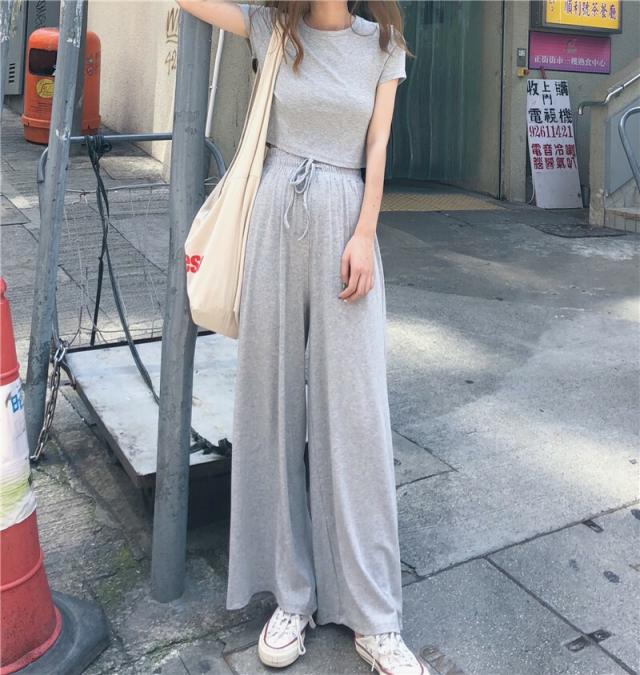 セットアップ レディース 春夏秋 スウェット スエット ｔシャツ 半袖 ラウンドネック ワイドレッグパンツ ハイウエスト 体型カバー シンの通販はau Pay マーケット ｈａｒｕ ｆｏｏ