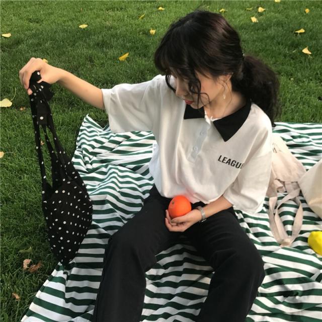 レディース トップス 夏 ポロシャツ 半袖 ビッグシルエット オーバーサイズ バイカラー 英字ロゴ シンプル カジュアル おしゃれ 可愛い の通販はau Pay マーケット ｈａｒｕ ｆｏｏ