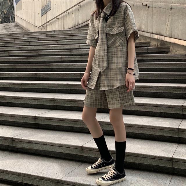 セットアップ レディース 夏秋 ３点セット シャツ ブラウス 半袖 両胸ポケット ネクタイ ワイドレッグパンツ ハーフパンツ オーバーサイの通販はau Pay マーケット ｈａｒｕ ｆｏｏ