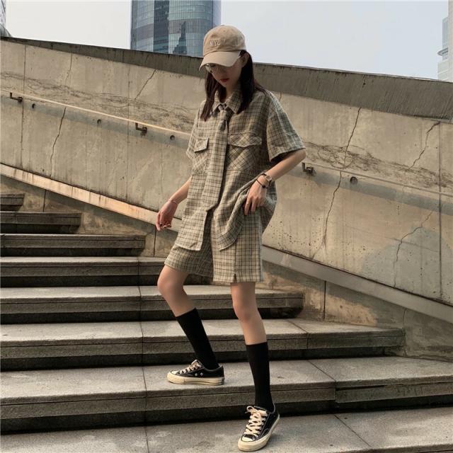 セットアップ レディース 夏秋 ３点セット シャツ ブラウス 半袖 両胸ポケット ネクタイ ワイドレッグパンツ ハーフパンツ オーバーサイの通販はau Pay マーケット ｈａｒｕ ｆｏｏ