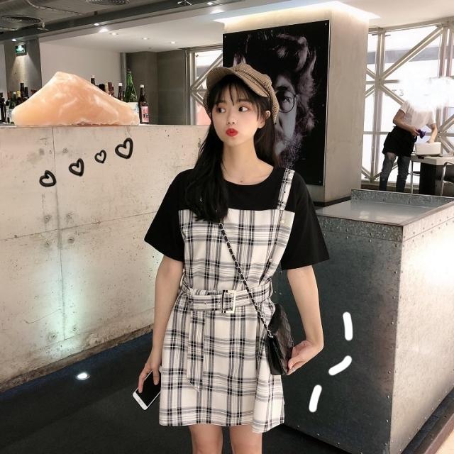 レディース ワンピース ミニ ワンピース ドレス 半袖 ラウンドネック ミニ丈 ハイウエスト ウエストベルト ドッキング チェック柄 レイヤの通販はau Pay マーケット ｈａｒｕ ｆｏｏ