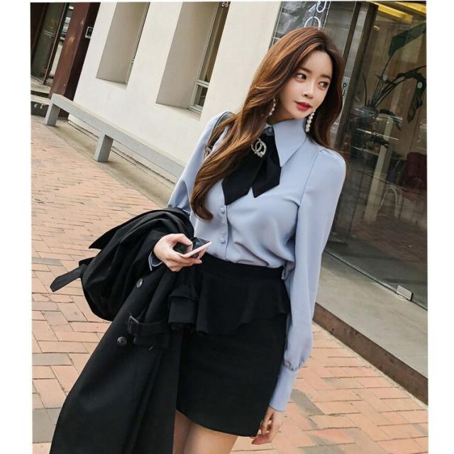 ブルー Sサイス在庫あり１点 即納商品 大きいサイズ レディース トップス 春秋 シャツ ブラウス 長袖 ポロカラー ネクタイリボン の通販はau Pay マーケット ｈａｒｕ ｆｏｏ