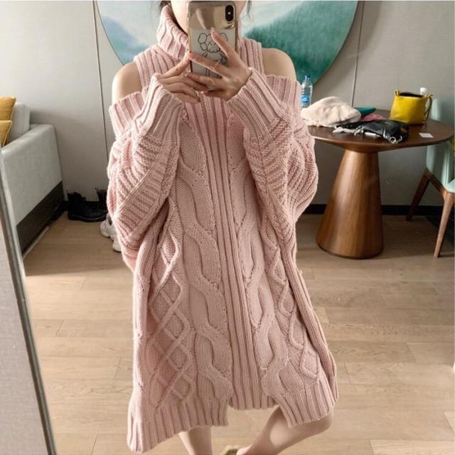 ゆったりニットワンピース ケーブル編み オープンショルダー ハイネック ニット セーター ワンピース ゆったり フェミニン ガーリー 大の通販はau Pay マーケット ｈａｒｕ ｆｏｏ