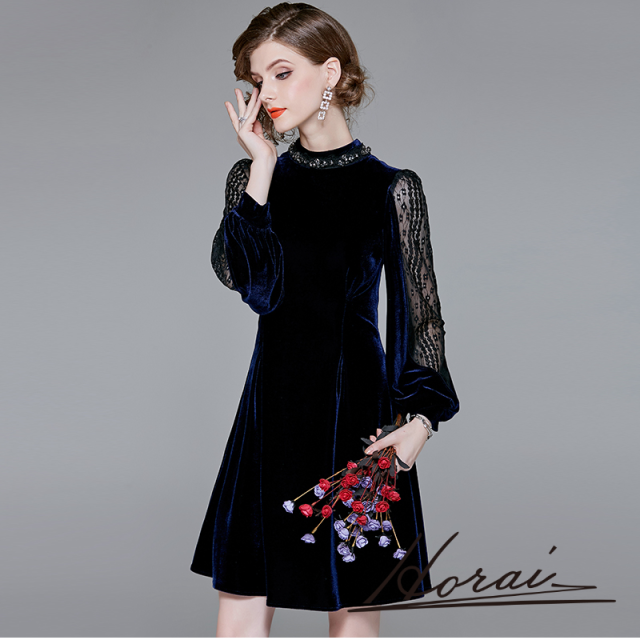 ボトルネック ビジュー 袖コンシャス パフ袖 花柄レース バックリボン ベルベット ベロア ワンピース パーティードレス 結婚式 同窓会 ドの通販はau Pay マーケット パーティードレス専門店 Horai ホーライ