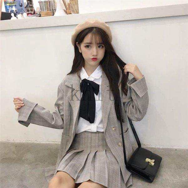 セットアップレディース高校生中学生ガーリー制服風コーデ3点セットシャツチェック柄ジャケットプリーツミニスカート3212の通販は