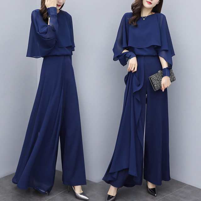 結婚式のパンツスタイル 2024年新作 パンツドレス 結婚式 お呼ばれ セットアップ レディース パーティードレス シフォン ガウチョ 上下セの通販は