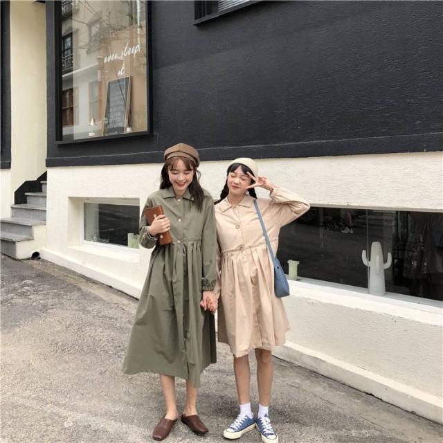 ロングorショート トレンチコート ワンピース きちんと 双子コーデにも 着回し シンプル 一枚でok コートドレス 前開き トレンド 通学 の通販はau Pay マーケット ル ボヌール