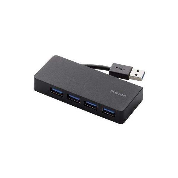 （まとめ） エレコム 4ポートUSB3.0ハブ（ケーブル収納タイプ） U3H-K417BBK (×2セット) |b04