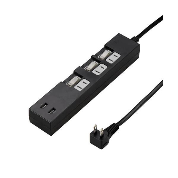 5個セット YAZAWA 個別スイッチ付3AC2USB3.4A2m ブラック Y02KS532BK2UX5 |b04