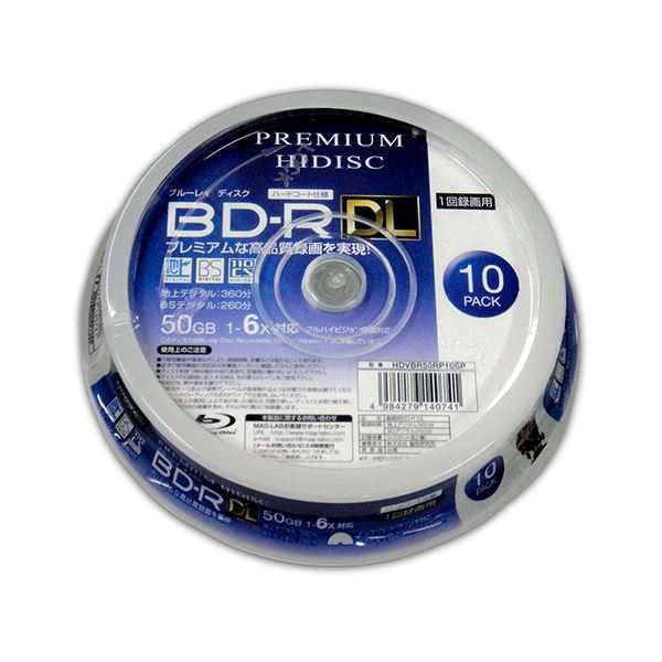 （まとめ）PREMIUM HIDISC BD-R DL 1回録画 6倍速 50GB 10枚 スピンドルケース (×20個セット) HDVBR50RP10SPX20 |b04