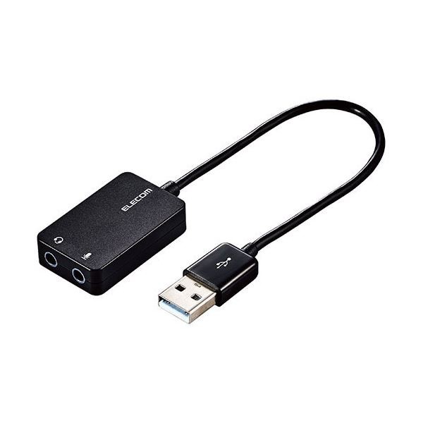 (5個セット)エレコム オーディオ変換アダプタ USB-φ3.5mm オーディオ出力 マイク入力 ケーブル付 15cm ブラック USB-AADC02BKX5 |b04の通販は