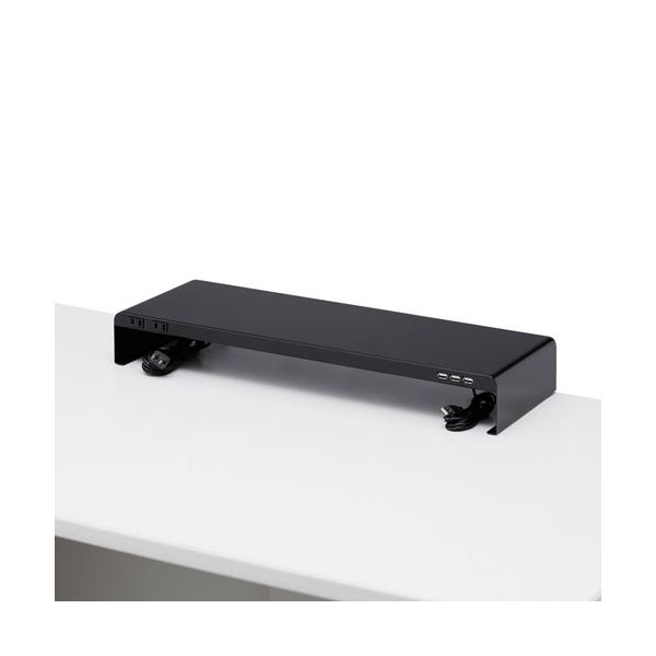 サンワサプライ 電源タップ+USBポート付き机上ラック(W600×D200 ブラック) MR-LC202BKN |b04の通販は