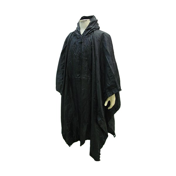 ミリタリー ナイロン ポンチョ フリーサイズ ブラック 防水加工 収納ポーチ付 折りたたみ可 軽量 レインウェア 雨具 |b04の通販は