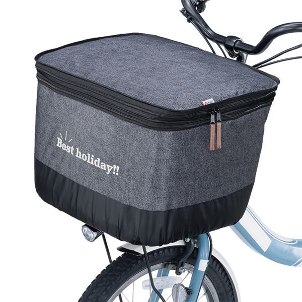 自転車 前 かごカバー 厚手タイプ ( 前 カゴカバー デニムチャコールグレー ) 2段式 撥水加工 両開きタイプ ひったくり防止 |b04