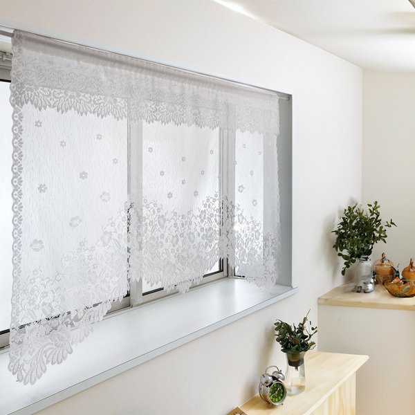 出窓用 レースカーテン 幅145×丈105cm フリル付き フック付き 日本製