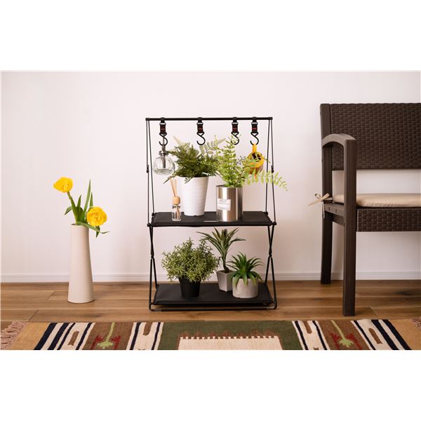 リビング収納 約幅47×奥行33×高さ71cm ブラック スチール フォールディング ハンギングラック インテリア家具 組立品 |b04の通販は