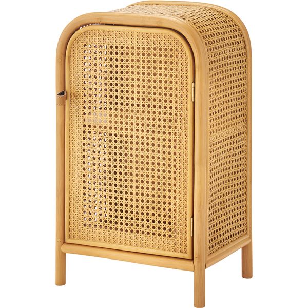 キャビネット 約幅36×奥行26×高さ60cm ナチュラル 脚付き 扉付き 天然木 ミンディ ラタン 本革 リビング収納 インテリア家具【メーカー直送】代引き・銀行振込前払い不可・同梱不可