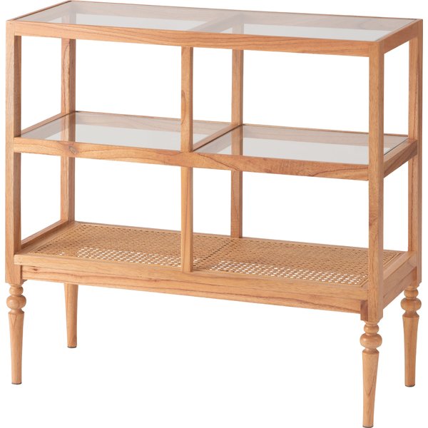 オープン シェルフ 約幅80×奥行30×高さ75cm ナチュラル 木製 強化ガラス インテリア家具 収納棚 リビング家具 |b04の通販は