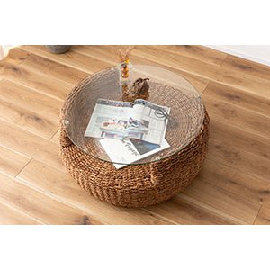 アバカ ラウンド テーブル 約 幅80×奥行80×高さ35cm 円形 ガラス天板 アバカ ラウンド テーブル 約 幅80×奥行80×高さ35cm 円形 ガラス天