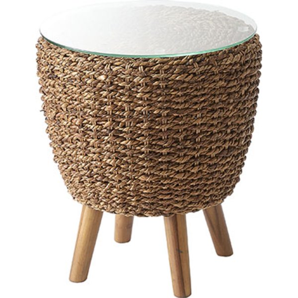 アバカ サイドテーブル 約 幅40×奥行40×高さ45cm ガラス天板 アジアンテイスト テーブル ソファテーブル インテリア家具 |b04の通販は