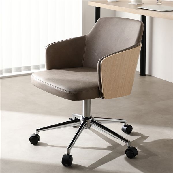 ソフトレザー×木目調 デスクチェア ベージュ パソコンチェア 組立品【メーカー直送】代引き・銀行振込前払い不可・同梱不可