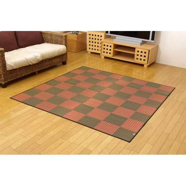 日本製 い草 花ござ/ラグマット (三重織 レッド 江戸間2畳 約174×174cm) 抗菌 防臭 調湿 耐久性抜群 (リビング) |b04の通販は