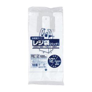 省資源レジ袋東12西30号100枚入HD乳白 RE12 【（60袋×5ケース）合計300袋セット】 38-373【メーカー直送】代引き・銀行振込前払い不可・